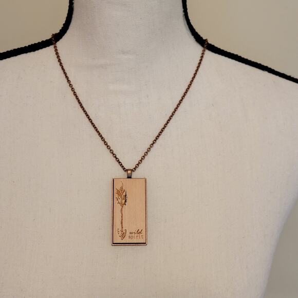 NWT Arrow Copper Wood Pendant Necklace USA Handcrafted Statement Peace Jewelry - Picture 5 of 12